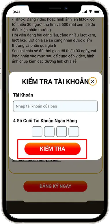 Bước 4: Nhập thông tin và ấn ''Kiểm Tra''. 